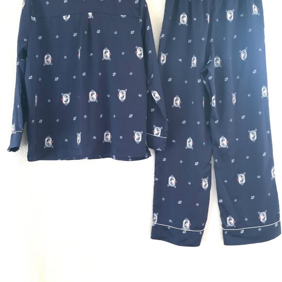 Disney Uniqlo snow white pajamas women's M navy/white button top princess satin - Picture 7 of 9